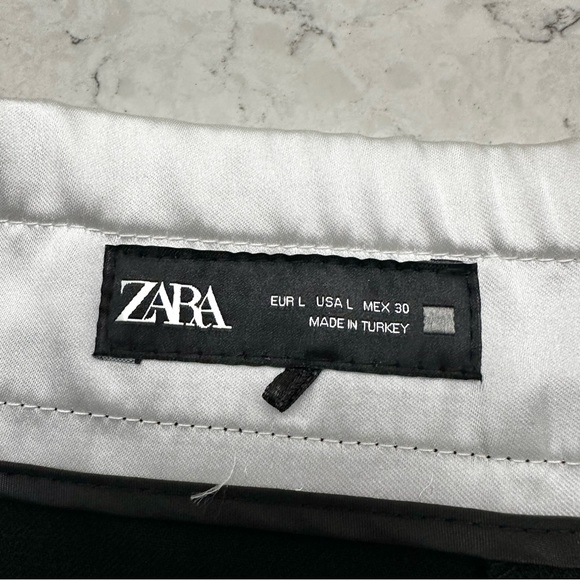 Zara Large Black Dress Pants Wide Leg High Rise White Satin Drawstring Waistband - Picture 3 of 6